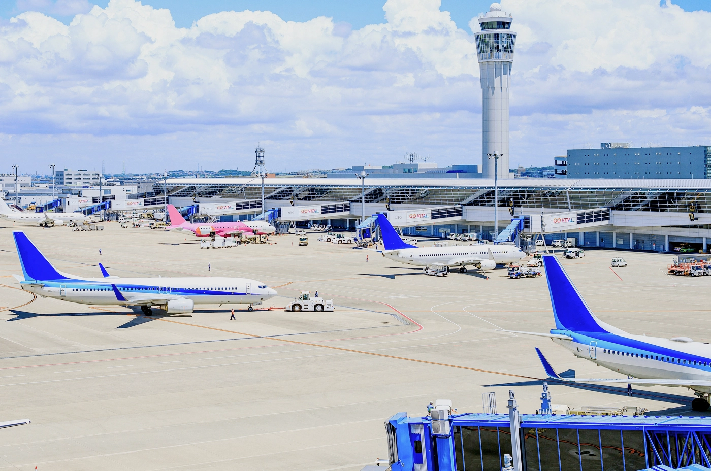 中部国際空港セントレアの駐機場に並ぶ旅客機